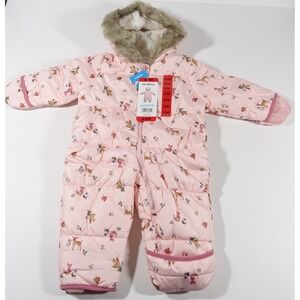 Carters Baby Pram Suit Snowsuit 6/9 Month Foldover Cuffs for Hand Feet Faux Fur